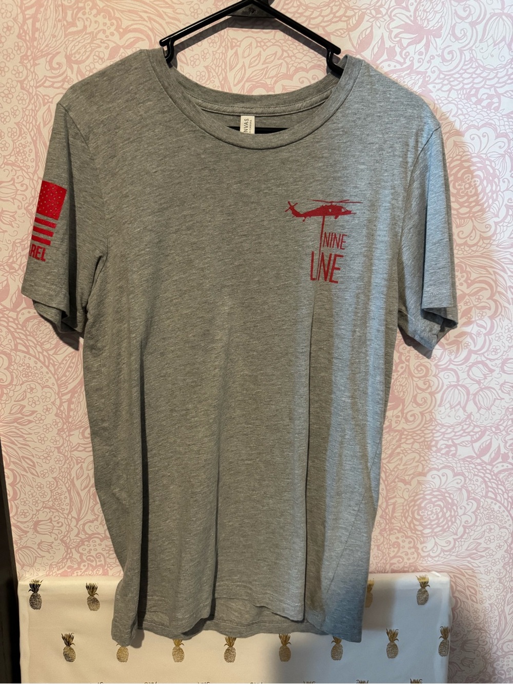 Nine Line Gray Short-Sleeve Tee with Red Helicopter Graphic